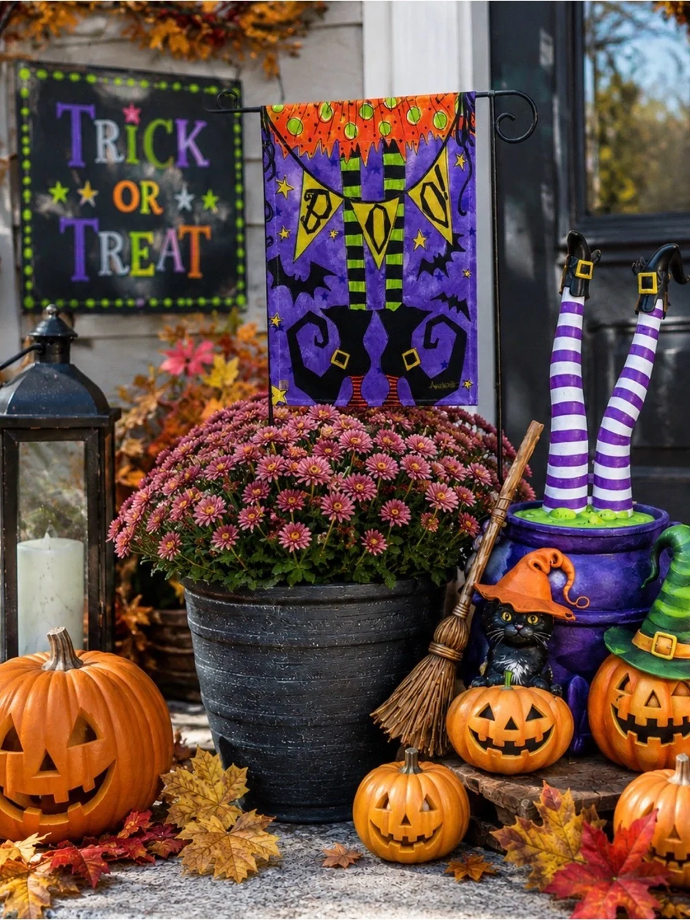 Studio M Halloween Witch and Haunted House Decor Set - Purple, Orange, Green